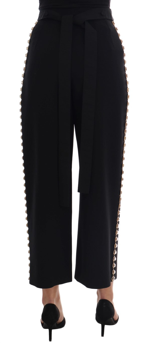 Dolce & Gabbana Elegant High-Waist Ankle Pants with Gold Detailing IT38 / XS