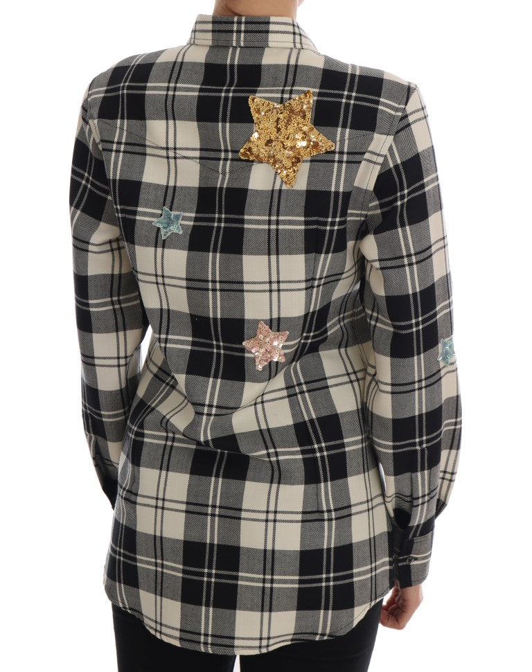 Dolce & Gabbana Enchanted Sequin Checkered Wool Shirt IT42 | M