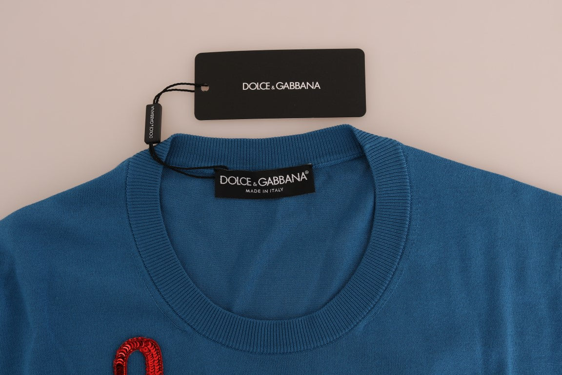 Dolce & Gabbana Blue Silk Sequined Capri Pullover Sweater IT48 / XL