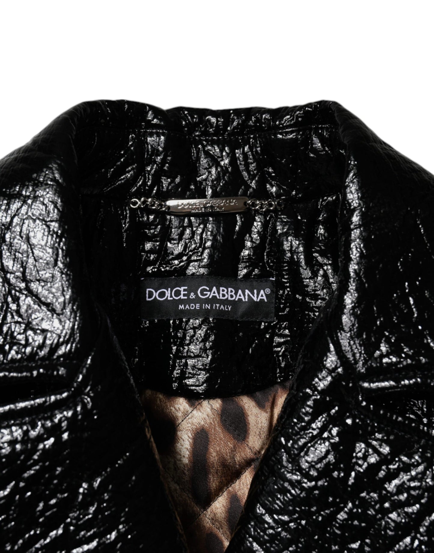 Dolce & Gabbana Black Leather Cropped Long Sleeve Coat Jacket