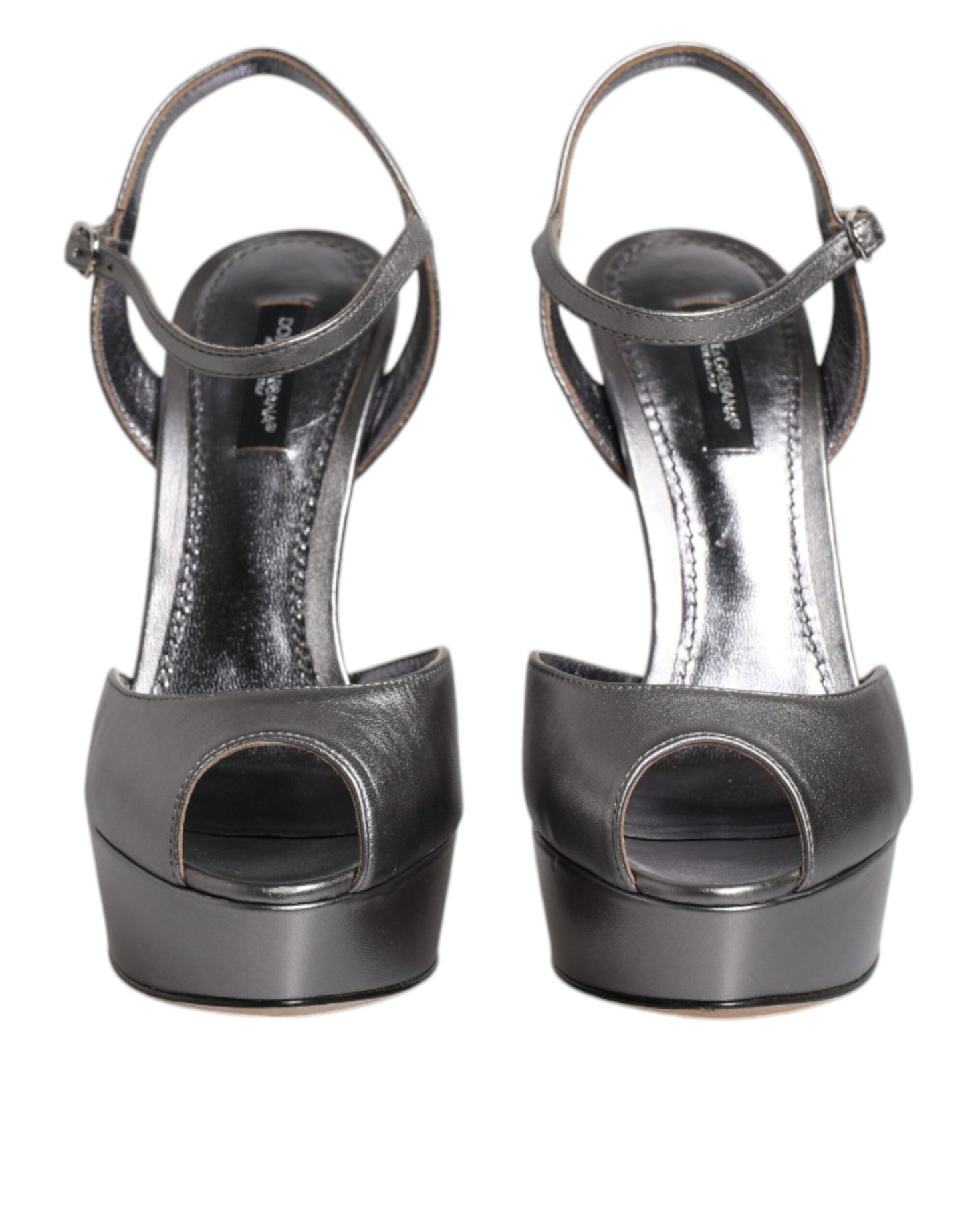 Dolce & Gabbana Silver Leather Platform Heels Sandals Shoes