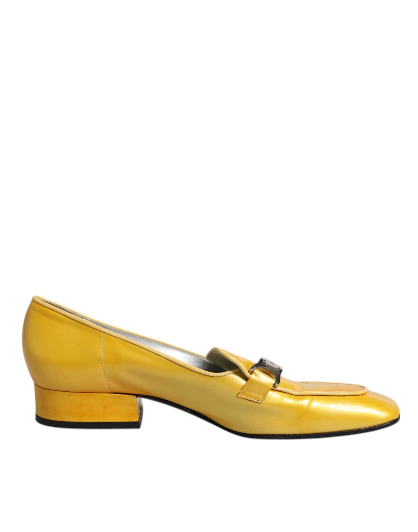 Dolce & Gabbana Yellow Leather Logo Plaque Slip On Mocassin Shoes