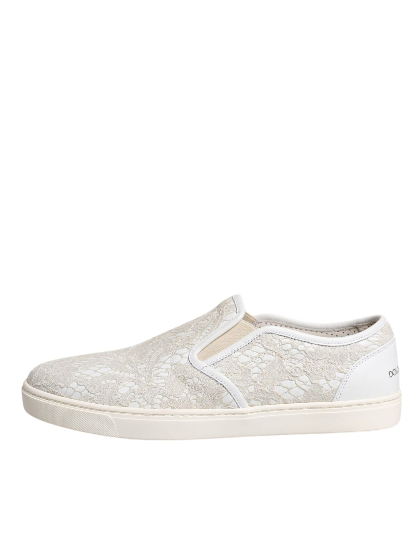 Dolce & Gabbana White Floral Lace Slip On Loafers Shoes