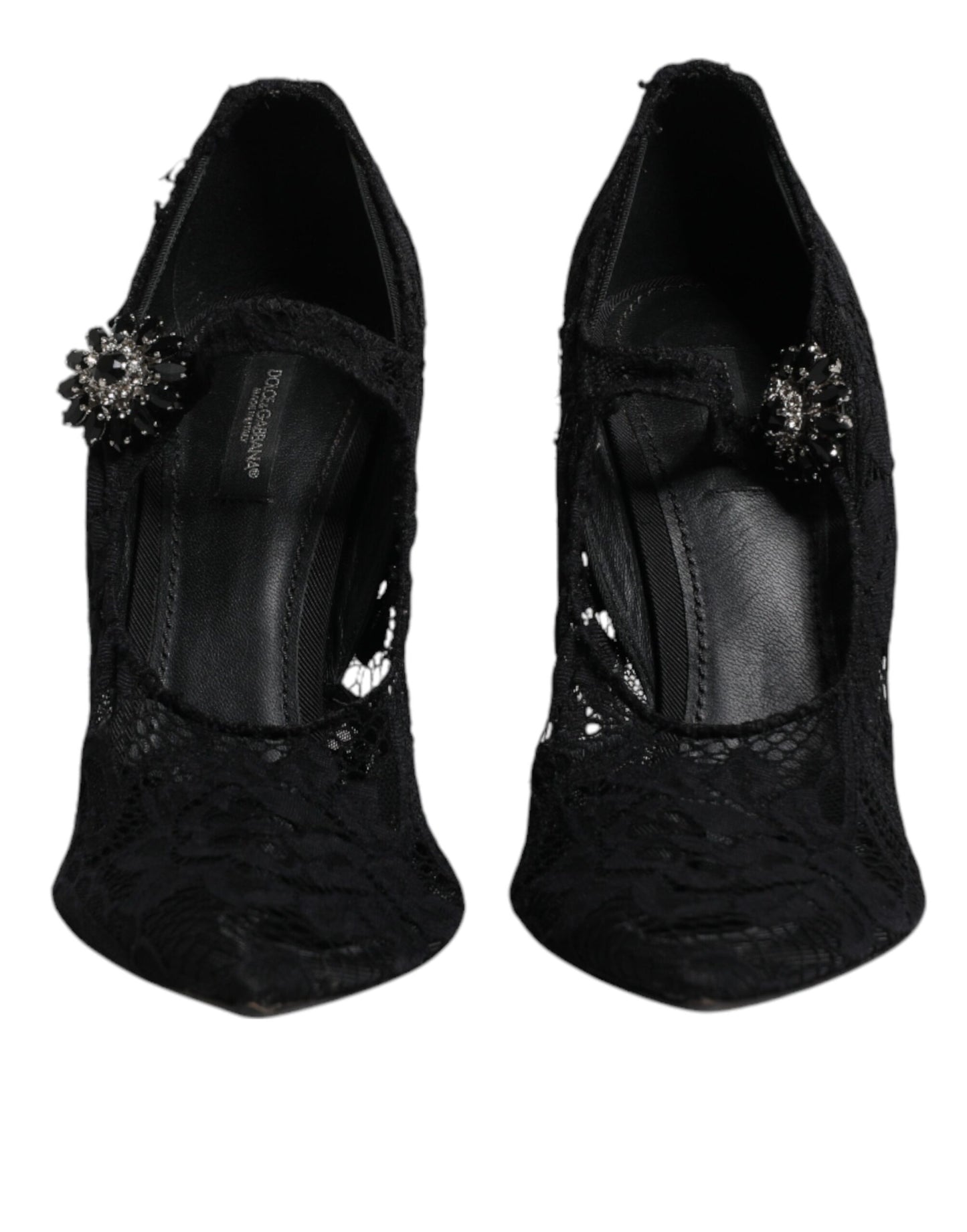 Dolce & Gabbana Black Lace Crystals Mary Jane Pumps Shoes