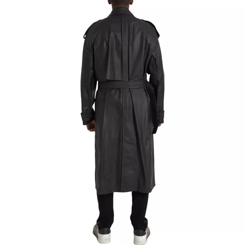 Bottega Veneta Black Leather Men Waterproof Trenchcoat Jacket