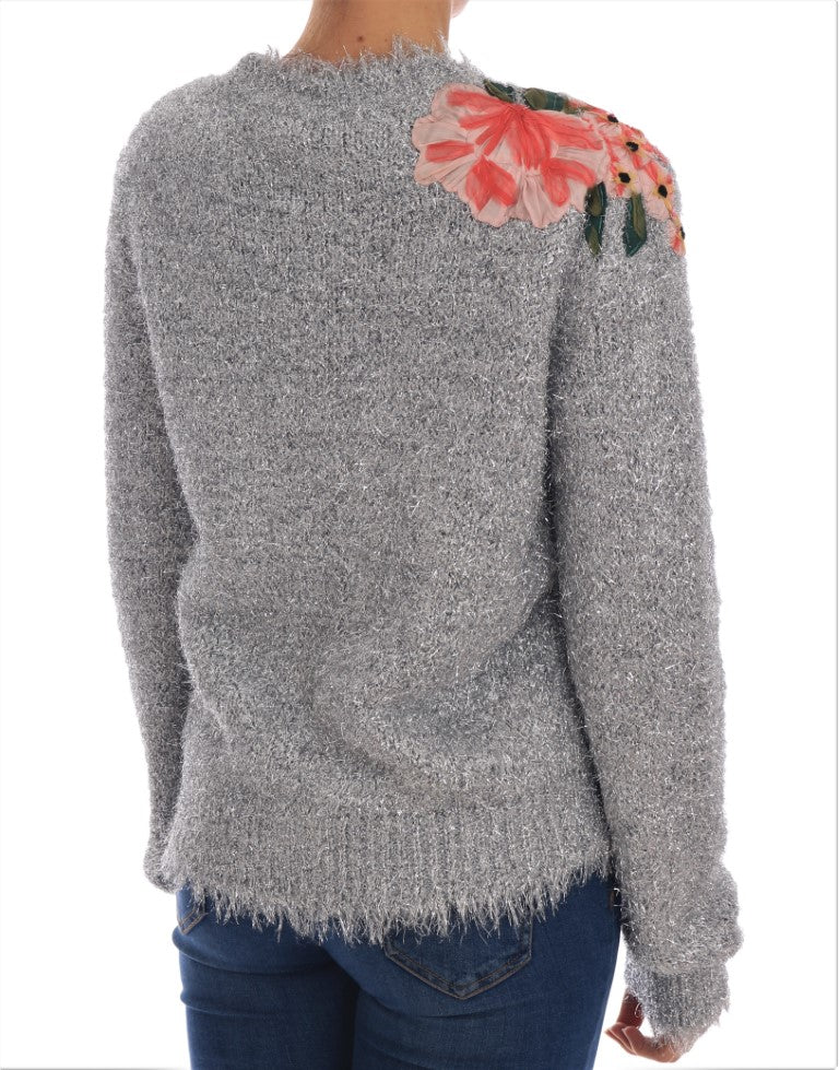 Dolce & Gabbana Elegant Silver Floral Applique Cardigan IT44 | L