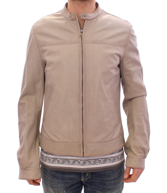 Dolce & Gabbana Elegant Beige Leather Lambskin Jacket IT50 / L