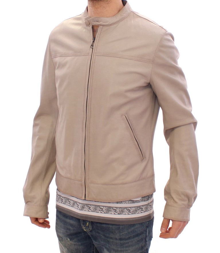 Dolce & Gabbana Elegant Beige Leather Lambskin Jacket IT50 / L