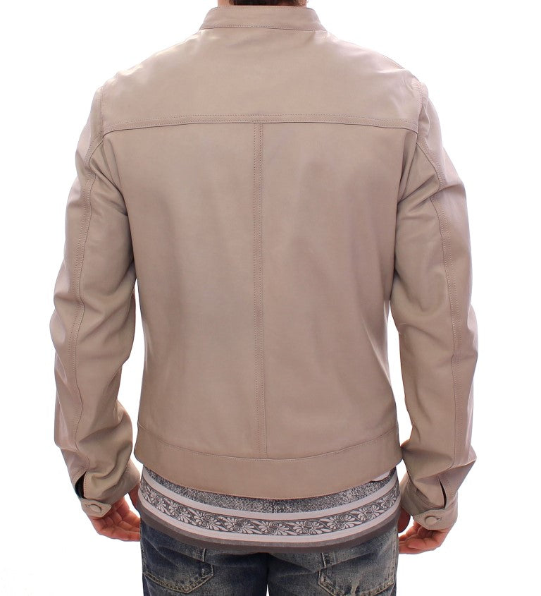 Dolce & Gabbana Elegant Beige Leather Lambskin Jacket IT50 / L