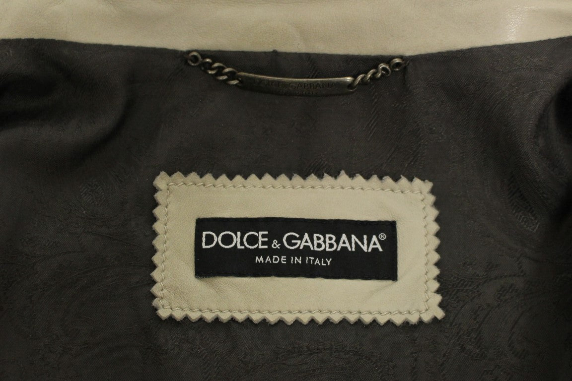 Dolce & Gabbana Elegant Beige Leather Lambskin Jacket IT50 / L