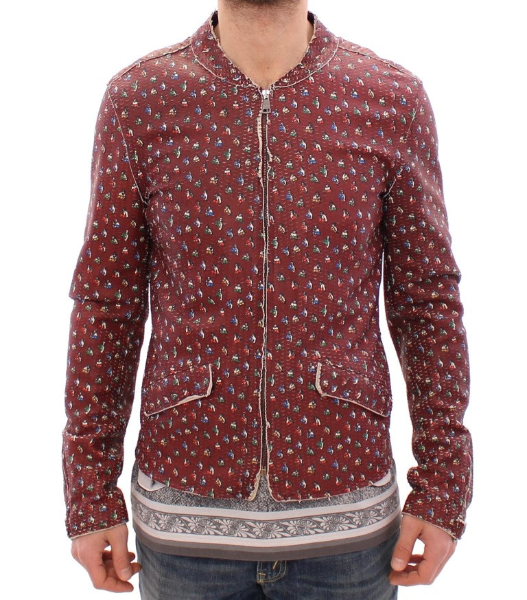 Dolce & Gabbana Exclusive Boxer Print Bordeaux Leather Jacket IT48 / M