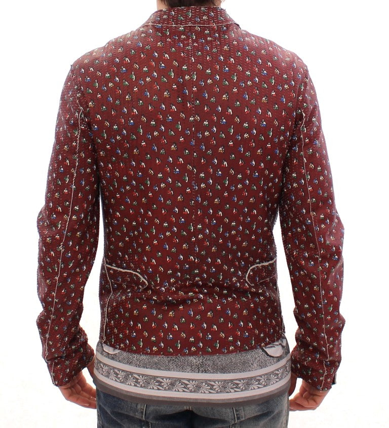 Dolce & Gabbana Exclusive Boxer Print Bordeaux Leather Jacket IT48 / M