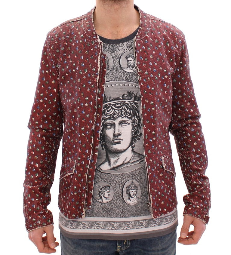 Dolce & Gabbana Exclusive Boxer Print Bordeaux Leather Jacket IT48 / M