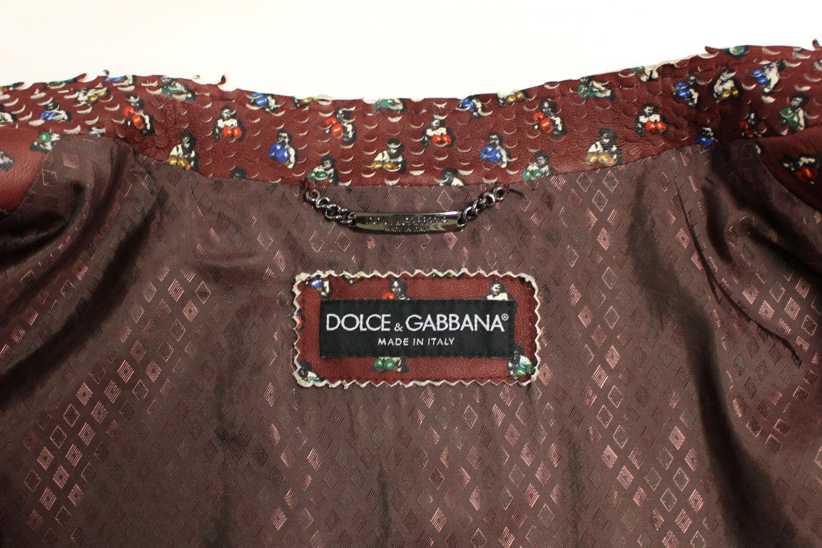 Dolce & Gabbana Exclusive Boxer Print Bordeaux Leather Jacket IT48 / M