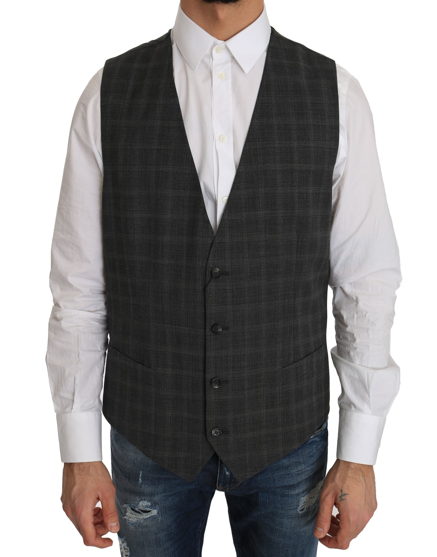 Dolce & Gabbana Elegant Checkered Wool Vest for the Urbane Man IT52 / XL