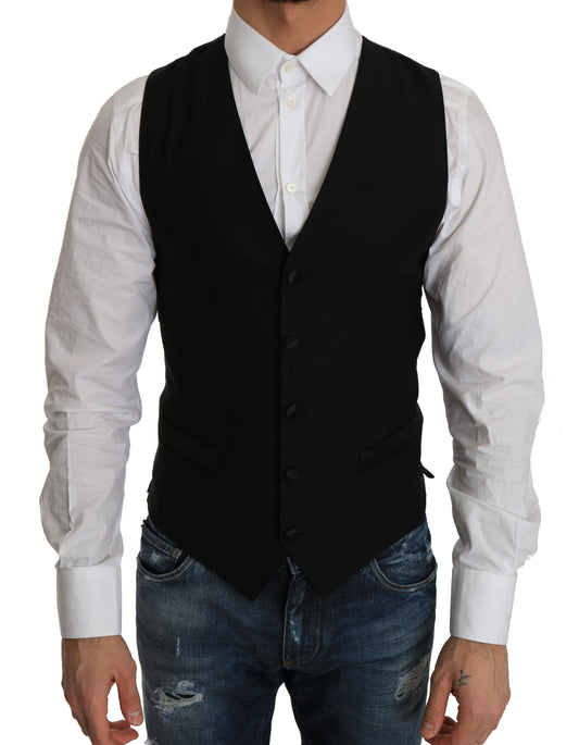 Dolce & Gabbana Sleek Black Wool Blend Formal Vest IT44 / XS