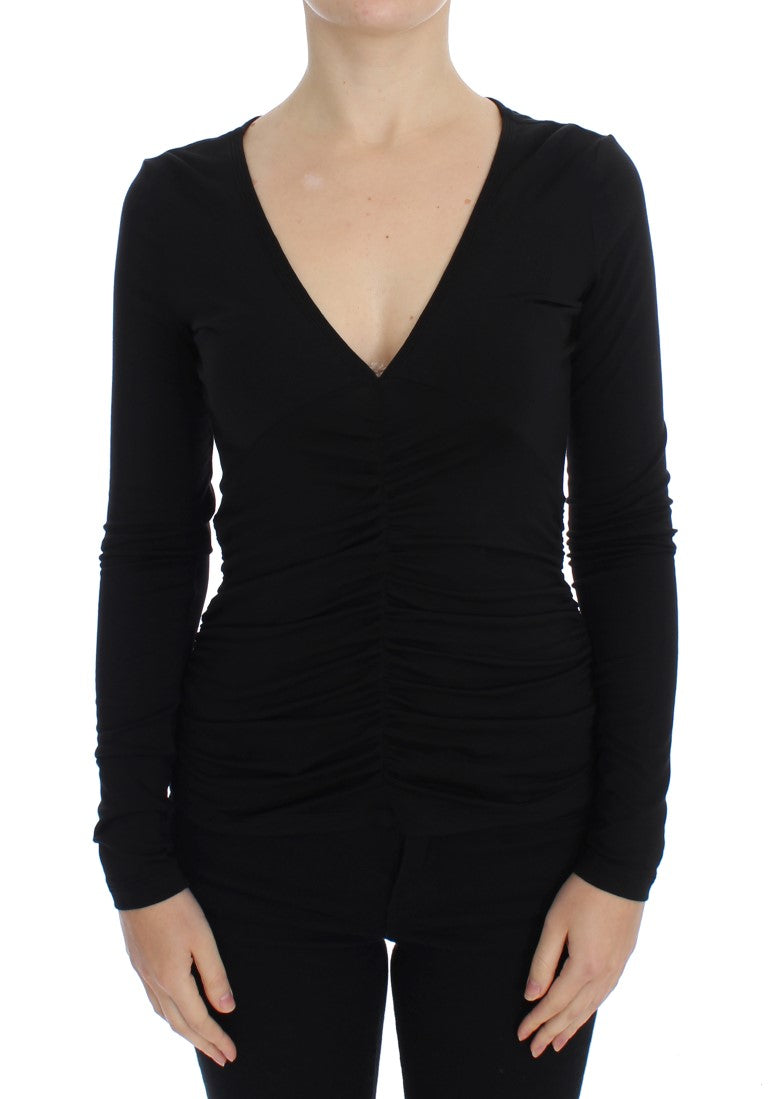 Versace Jeans Elegant V-Neck Black Viscose Blend Sweater IT40 | XS