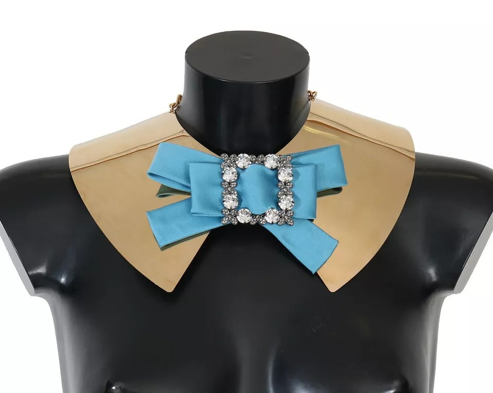 Dolce & Gabbana Gold Bow Crystal Embellished Runway Collar Necklace