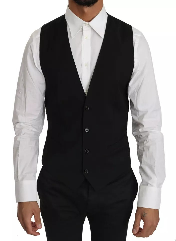 Dolce & Gabbana Black Wool Logo Waistcoat Vest