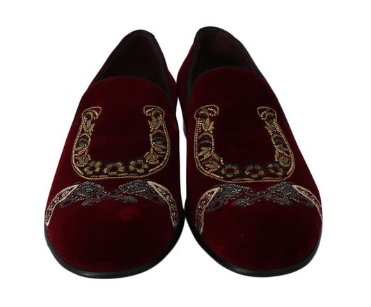 Dolce & Gabbana Bordeaux Velvet Sequined Men's Loafers EU39 / US6