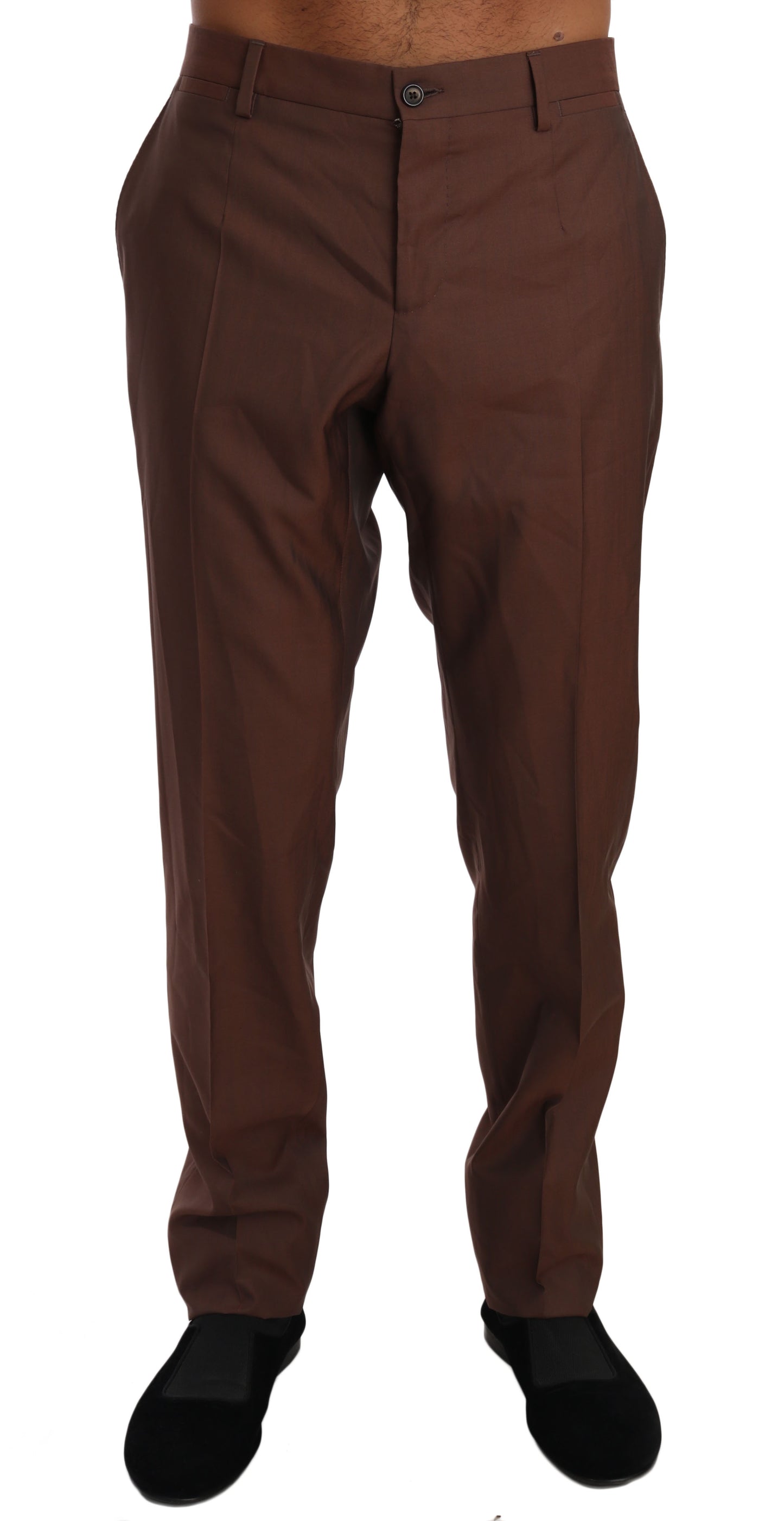 Dolce & Gabbana Elegant Brown Wool-Silk Formal Pants IT54 / XXL