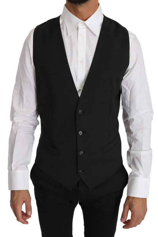 Dolce & Gabbana Elegant Slim Fit Gray Wool Vest IT50 / L