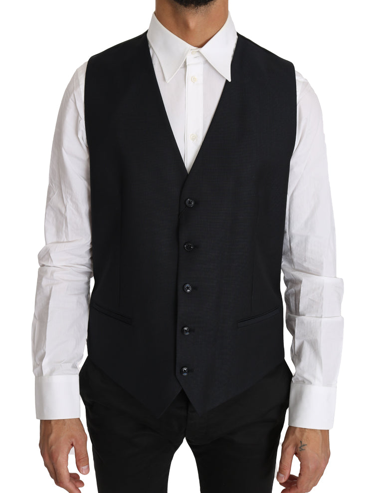 Dolce & Gabbana Elegant Gray Slim-Fit Wool-Silk Vest IT52 / XL