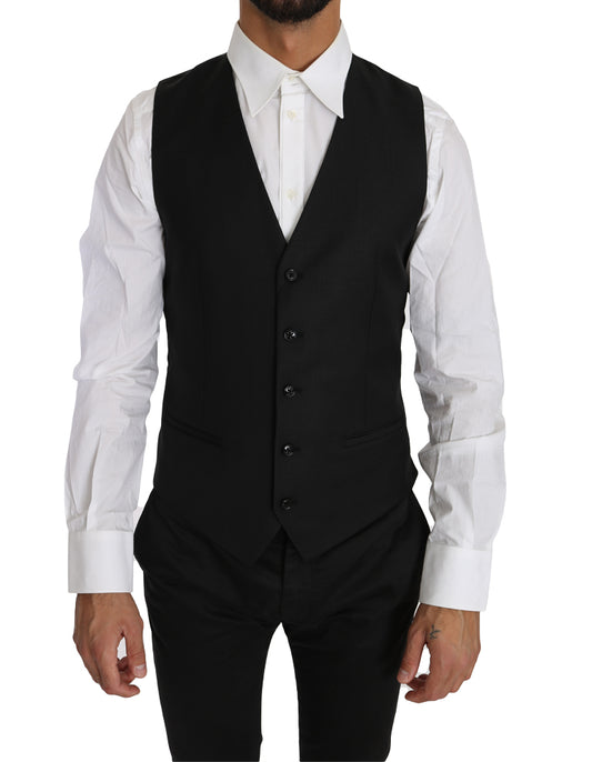 Dolce & Gabbana Sleek Black Wool-Silk Formal Vest IT46 / S