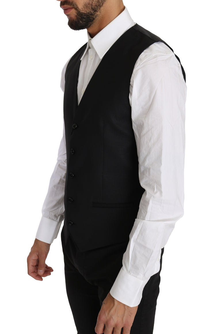 Dolce & Gabbana Sleek Black Wool-Silk Formal Vest IT46 / S