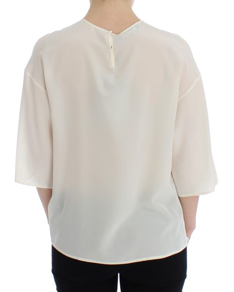 Dolce & Gabbana Ivory Sequined Silk Blouse Top IT36 / XS