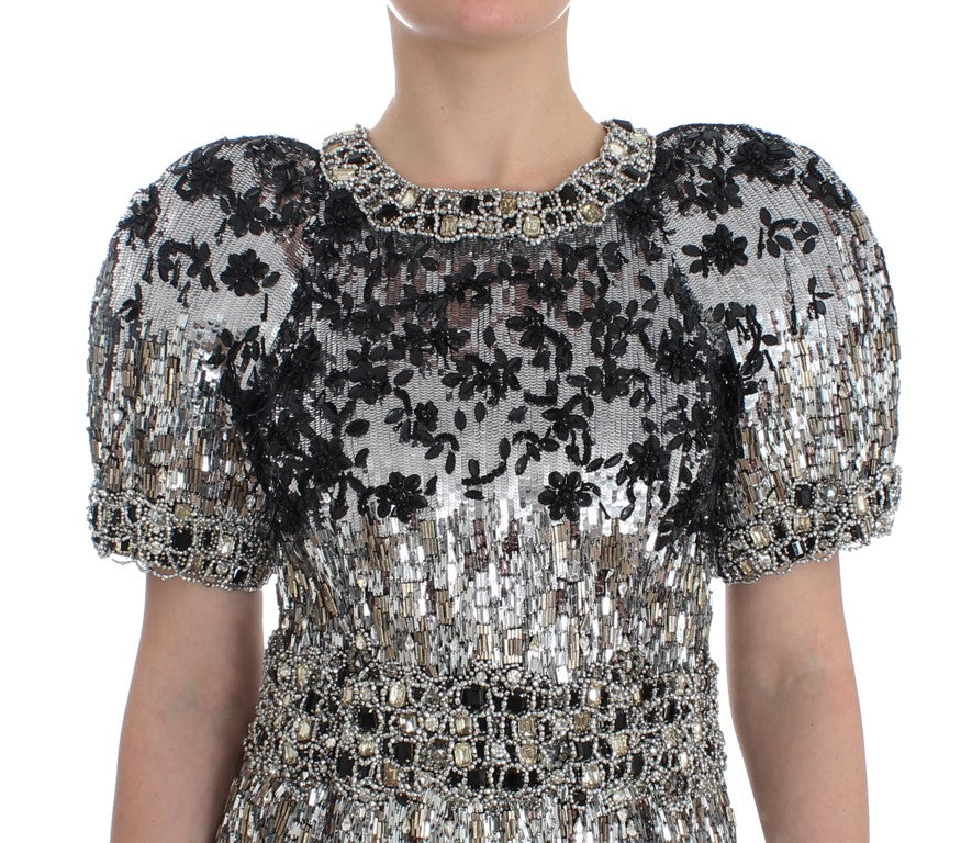 Dolce & Gabbana Silver Crystal Embellished Shift Dress Masterpiece IT40 | S