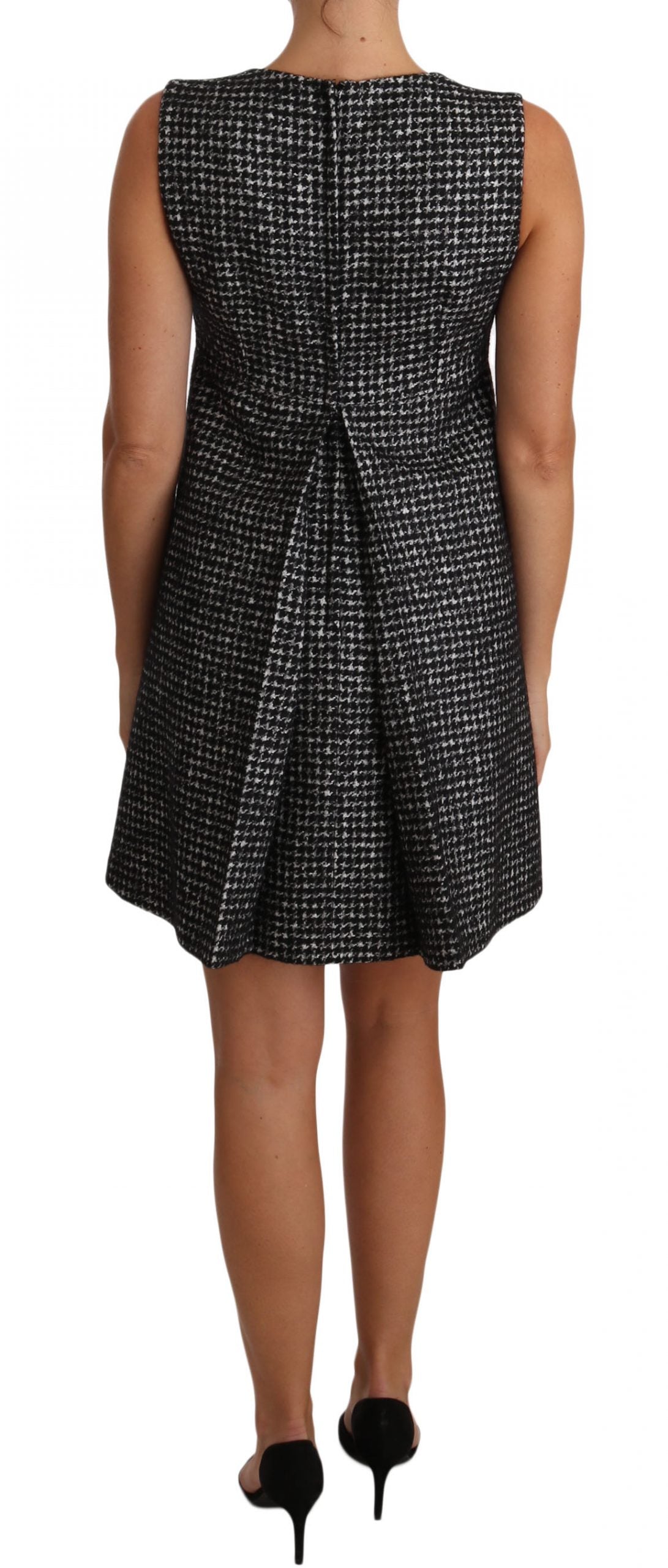 Dolce & Gabbana Houndstooth Floral Appliqué Shift Dress IT40 | S