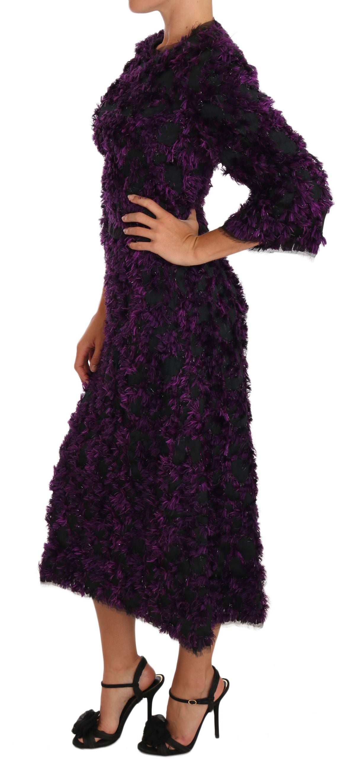 Dolce & Gabbana Elegant Fringe Sheath Dress in Purple & Black IT40 | S