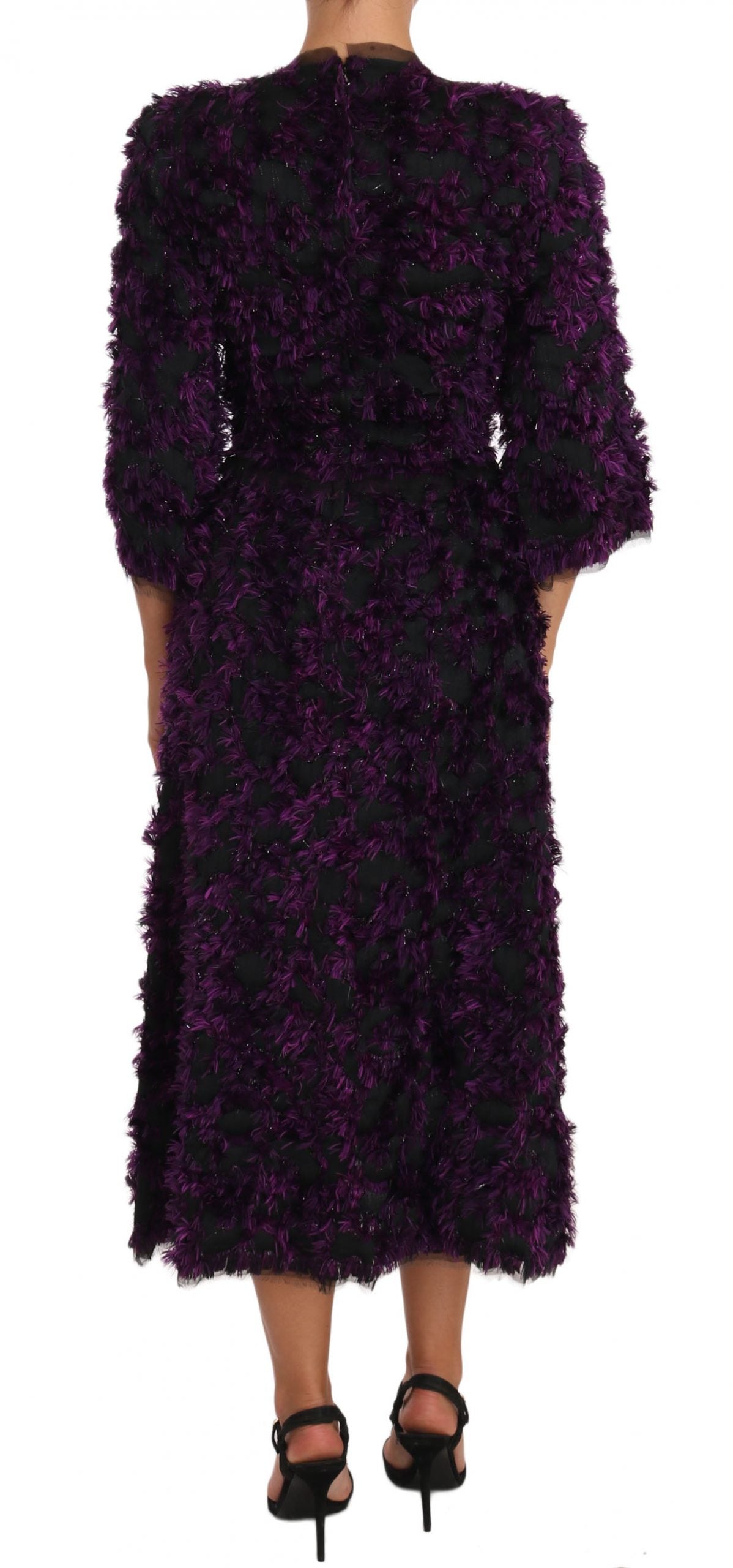 Dolce & Gabbana Elegant Fringe Sheath Dress in Purple & Black IT40 | S