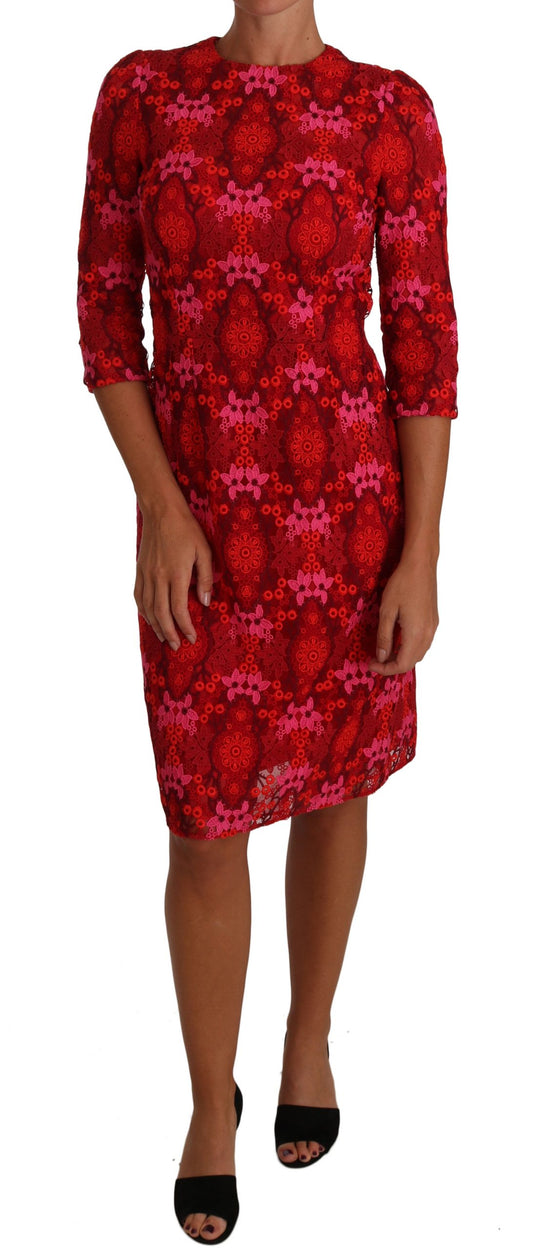 Dolce & Gabbana Elegant Floral Crochet Knee-Length Dress IT40 | S