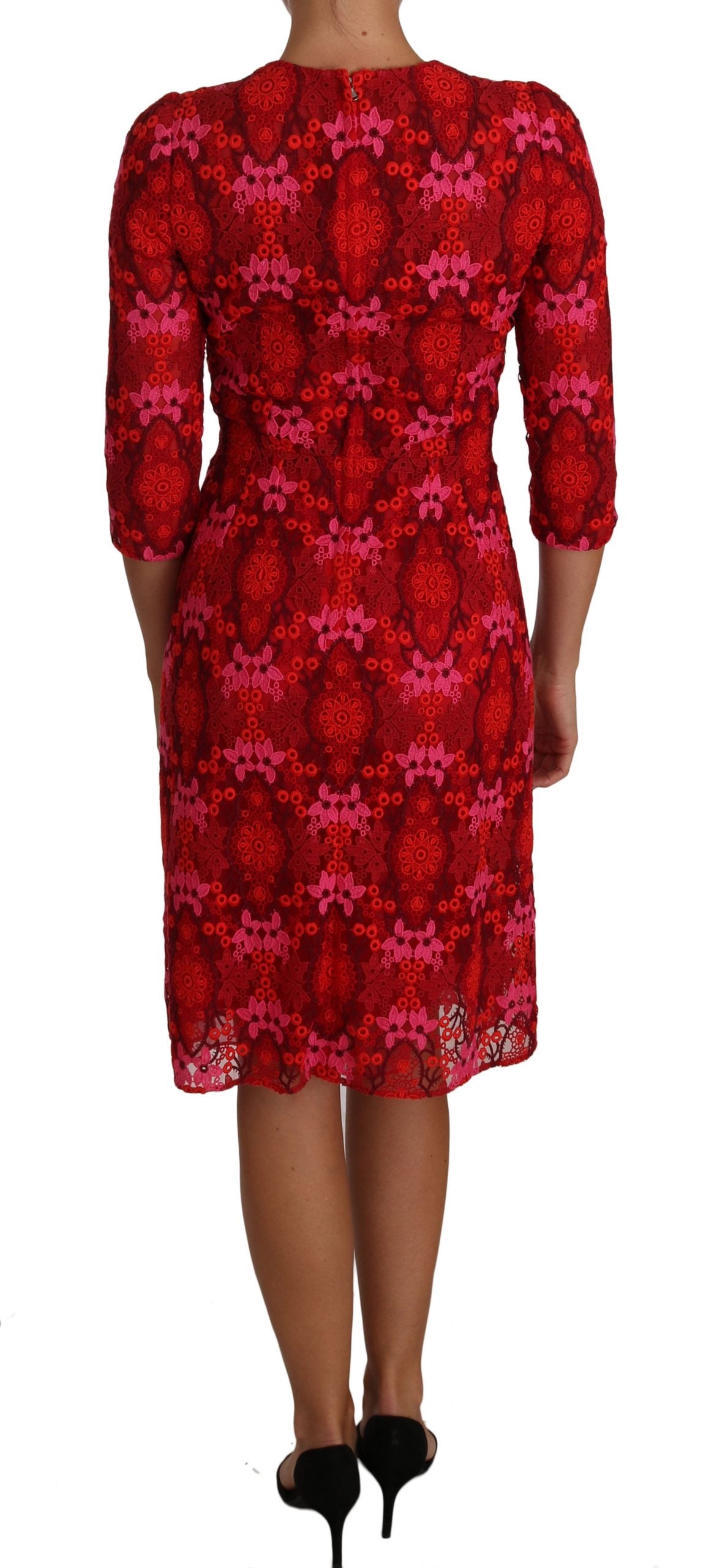 Dolce & Gabbana Elegant Floral Crochet Knee-Length Dress IT40 | S