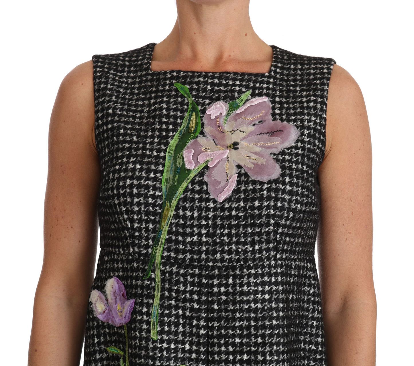 Dolce & Gabbana Elegant Gray Mini A-Line Dress with Purple Tulip IT42 | M