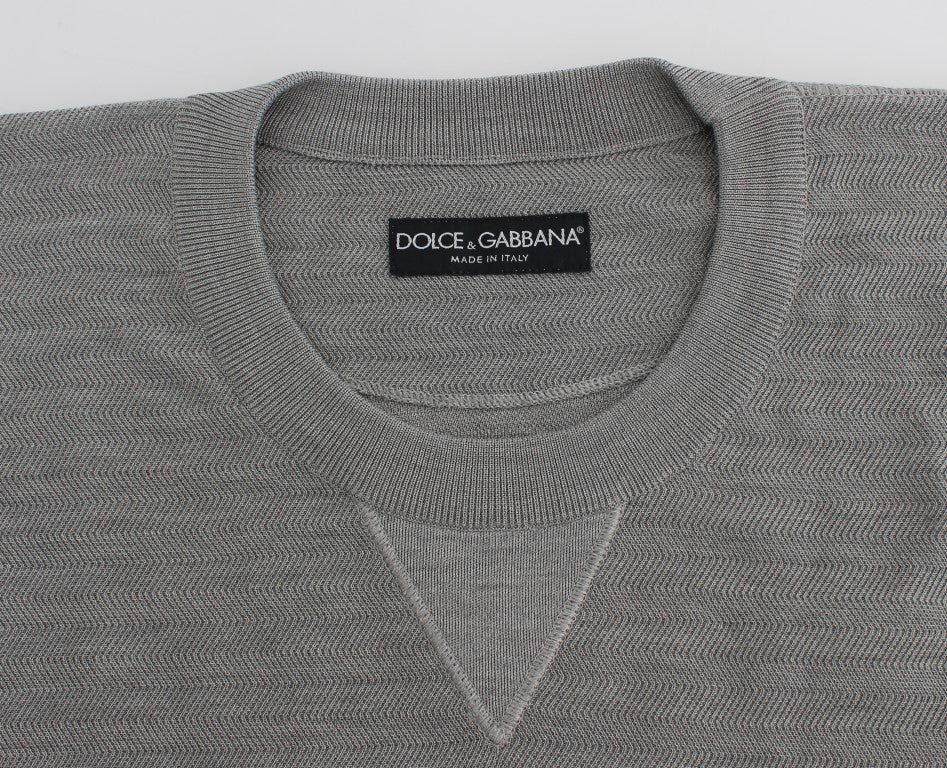 Dolce & Gabbana Elegant Gray Silk Crewneck Pullover Sweater IT48 / M