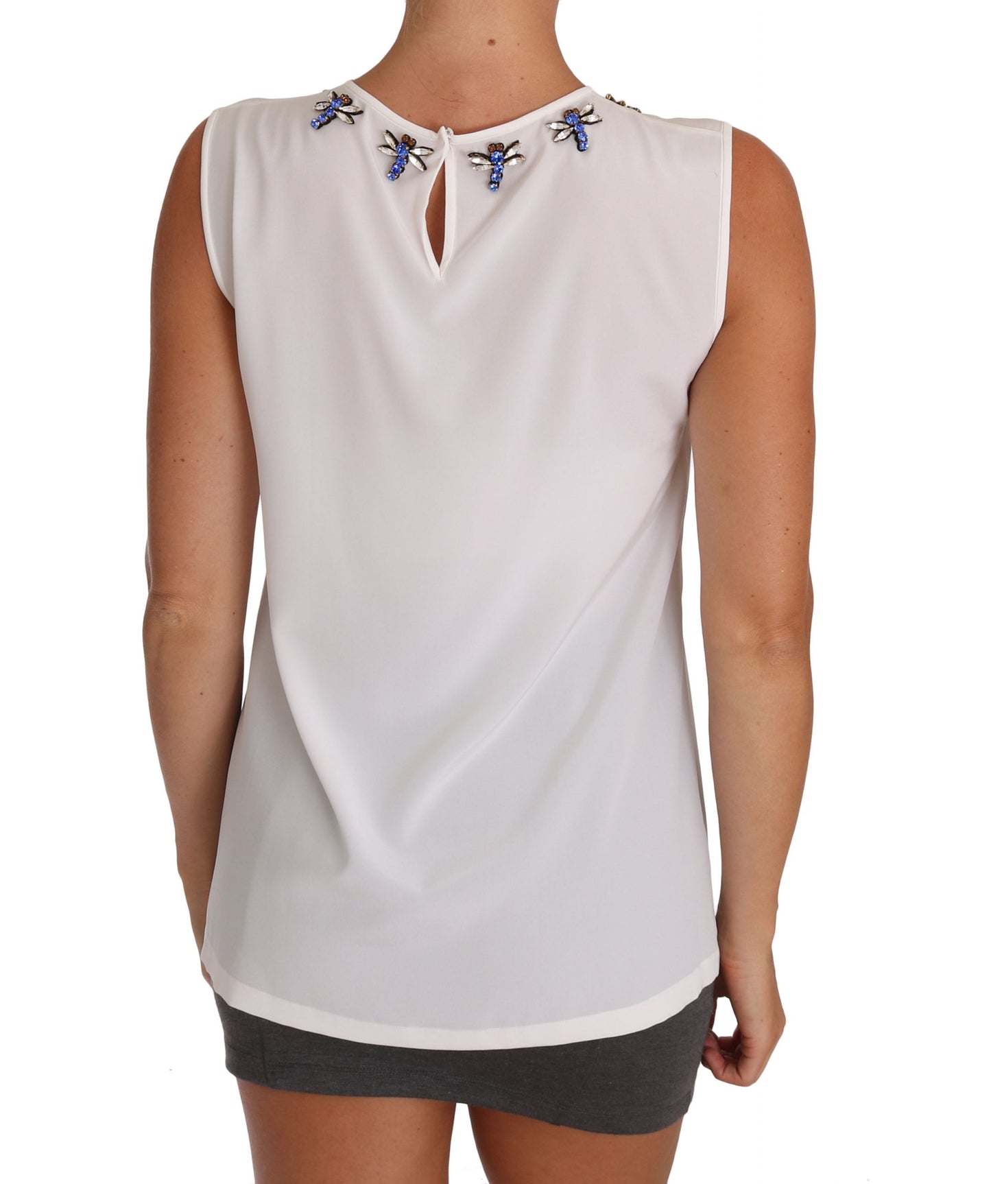 Dolce & Gabbana Elegant Embellished Sleeveless Silk Blouse IT40 | S