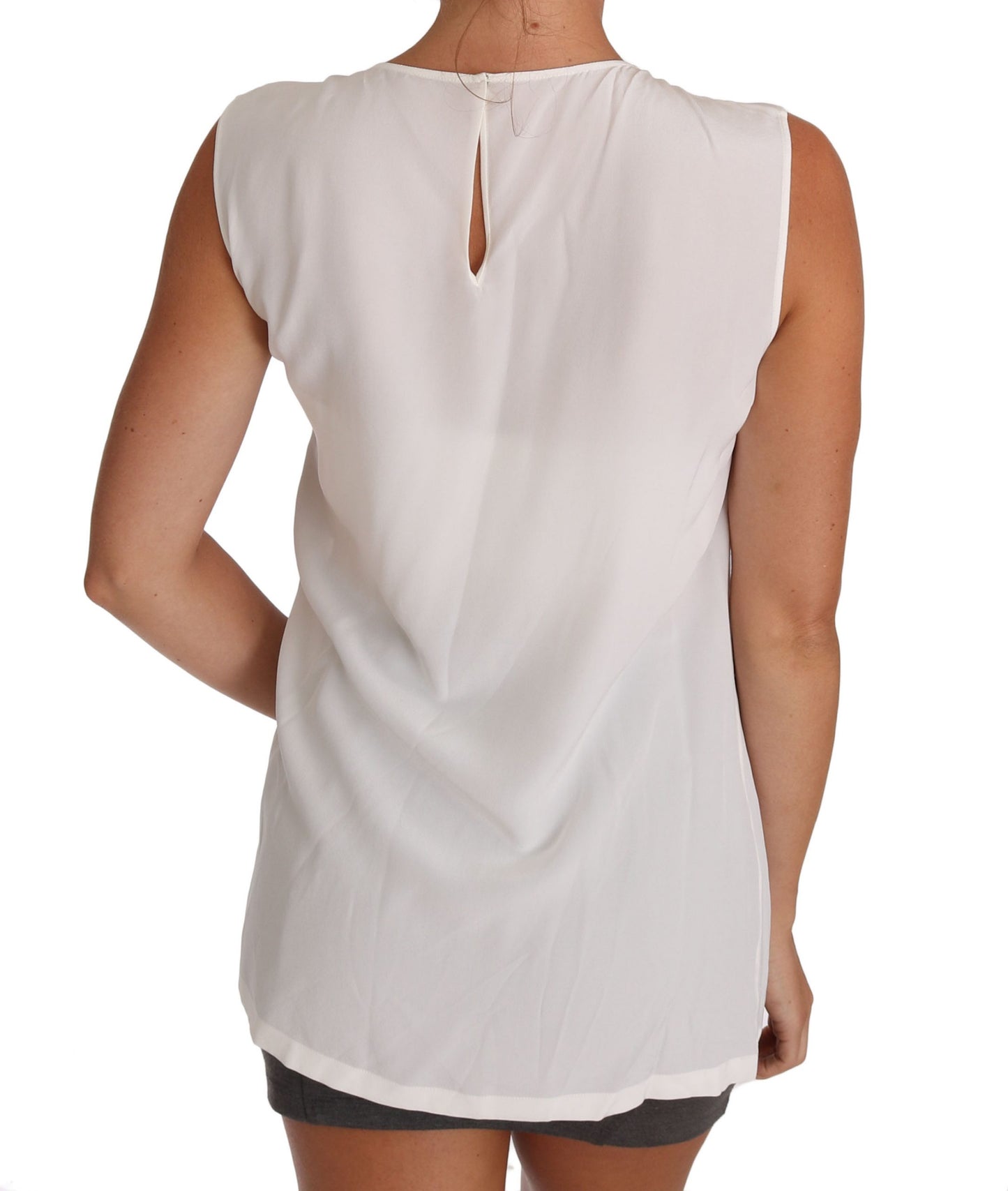 Dolce & Gabbana Elegant White Silk Sleeveless Top with Lace Detail IT46 / L