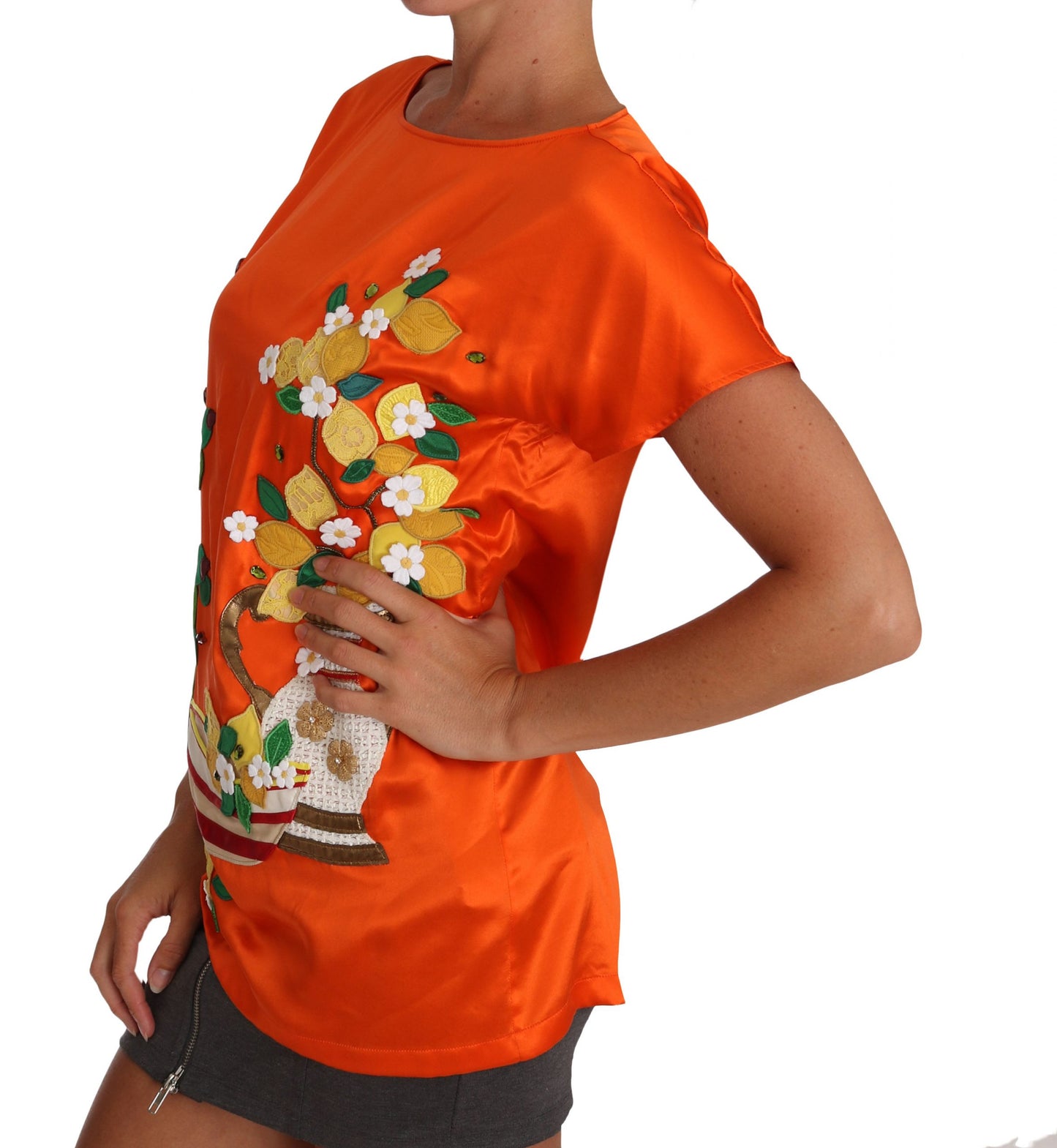 Dolce & Gabbana Sicilian Summer Silk Crystal-Embellished Top IT36 / XS