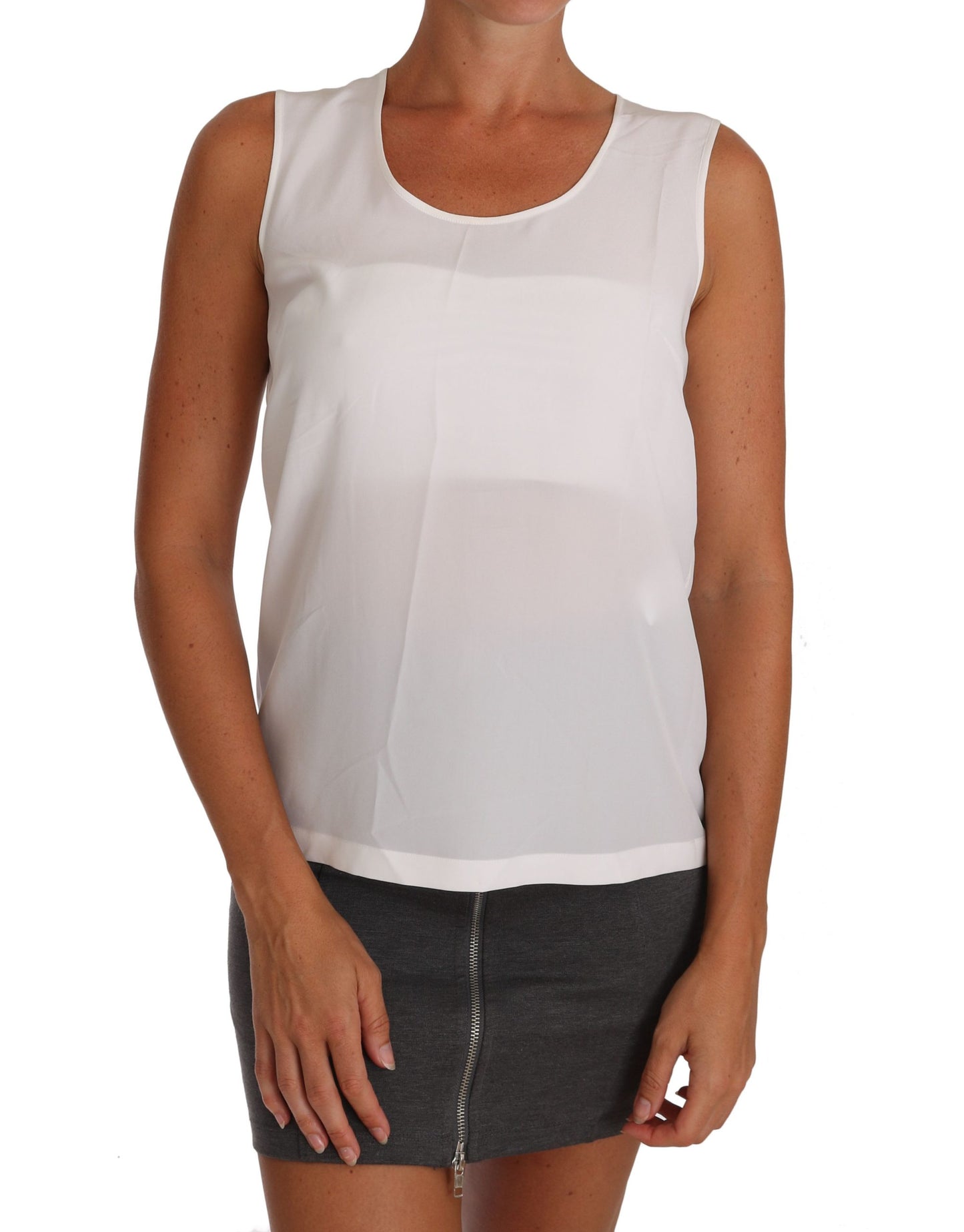 Dolce & Gabbana Elegant Sleeveless White Silk Blouse Top IT36 / XXS