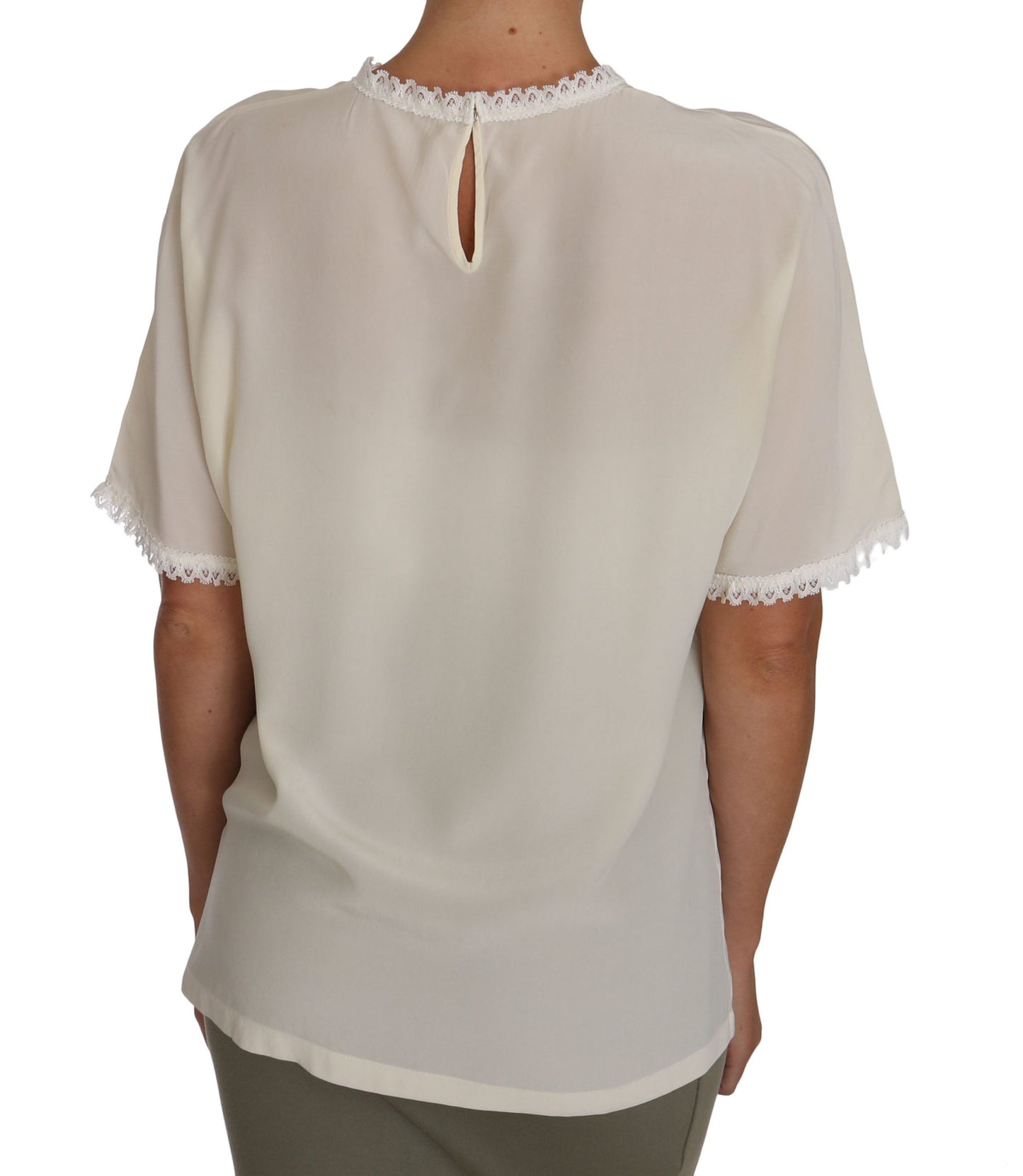 Dolce & Gabbana Cream Silk Lace-Detailed Blouse Top IT44 / L