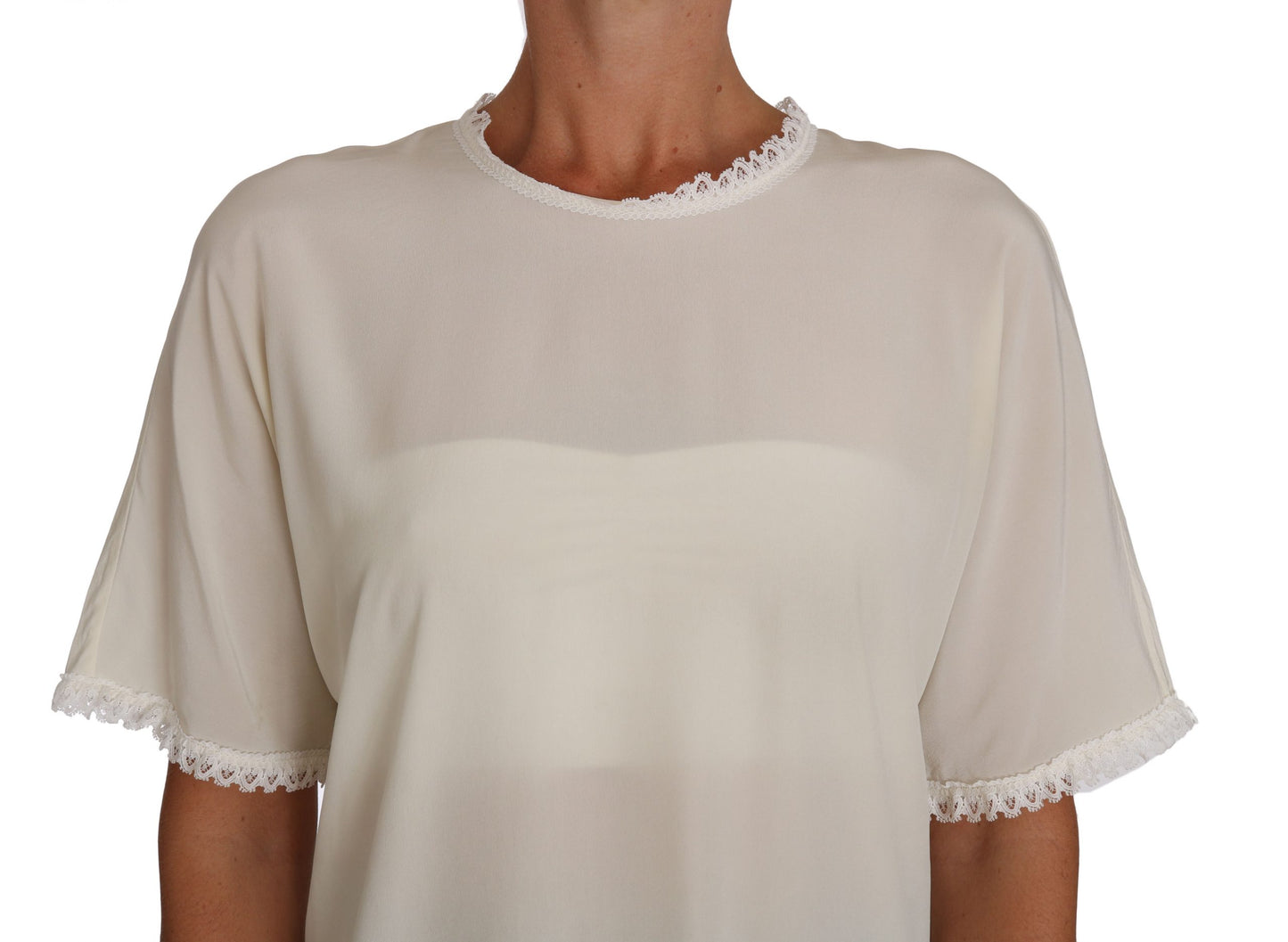 Dolce & Gabbana Cream Silk Lace-Detailed Blouse Top IT44 / L