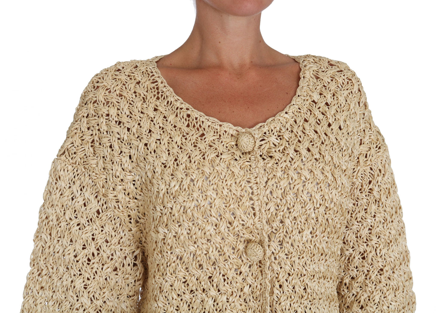 Dolce & Gabbana Chic Beige Crochet Knitted Raffia Cardigan IT40 / S