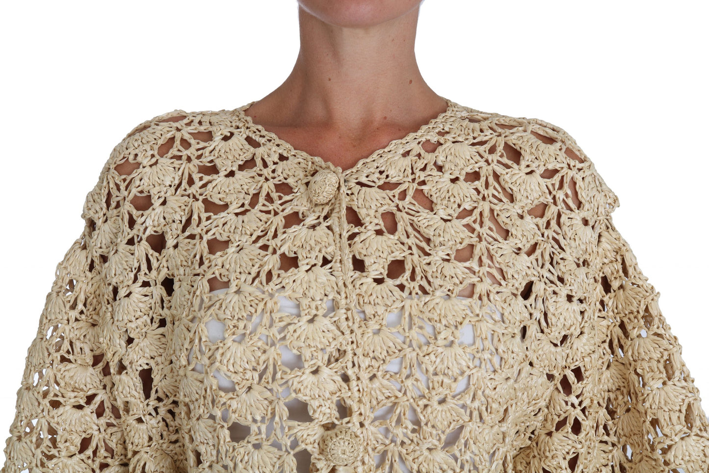 Dolce & Gabbana Chic Beige Crochet Raffia Cardigan IT40 / S