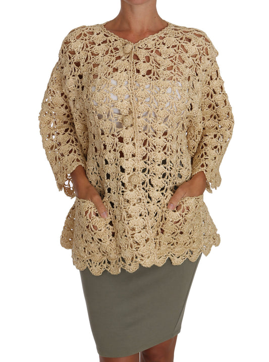 Dolce & Gabbana Chic Beige Crochet Raffia Cardigan IT40 / S