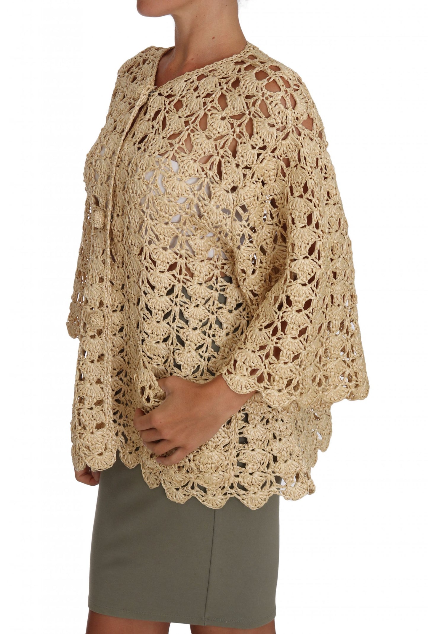 Dolce & Gabbana Chic Beige Crochet Raffia Cardigan IT40 / S