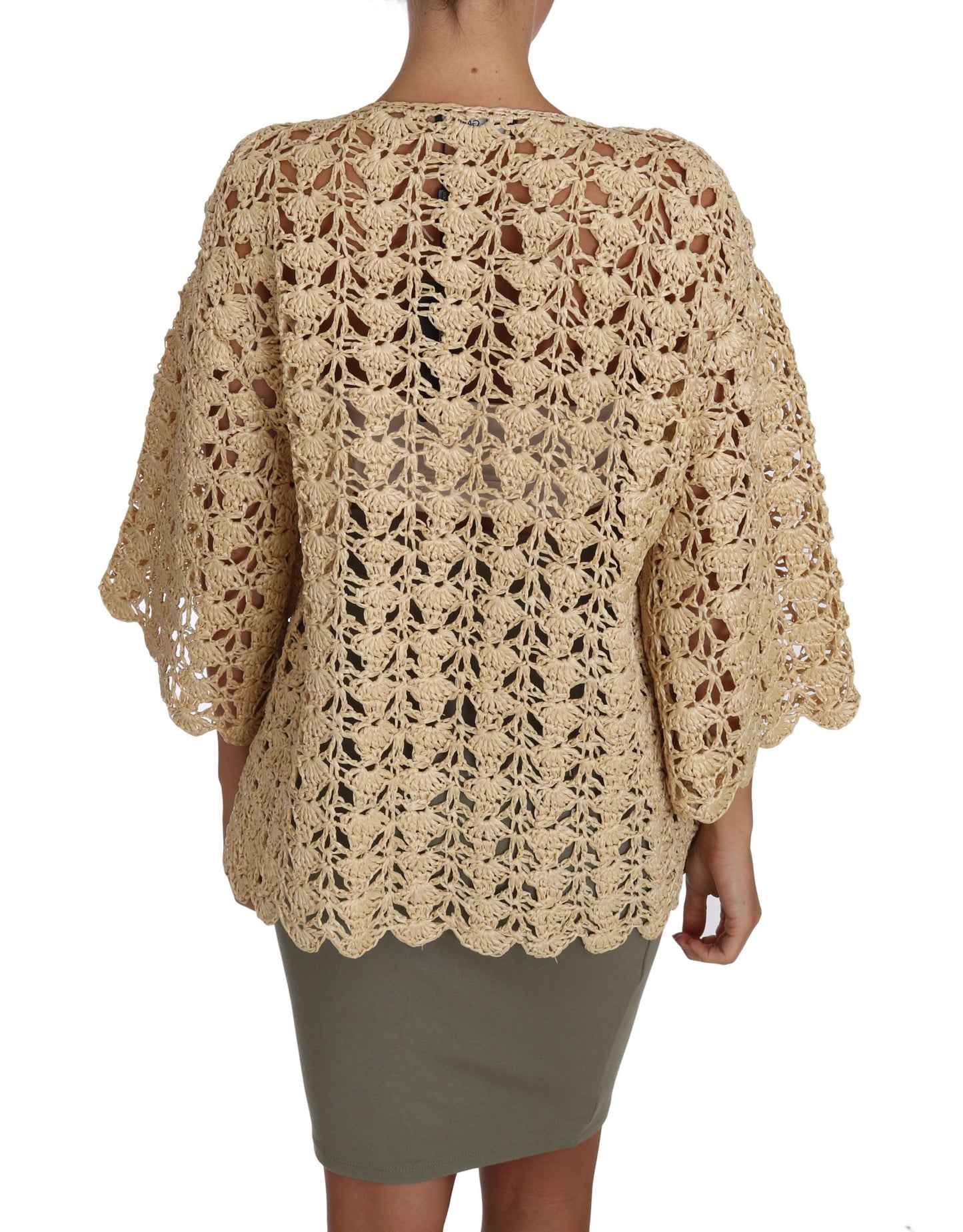 Dolce & Gabbana Chic Beige Crochet Raffia Cardigan IT40 / S