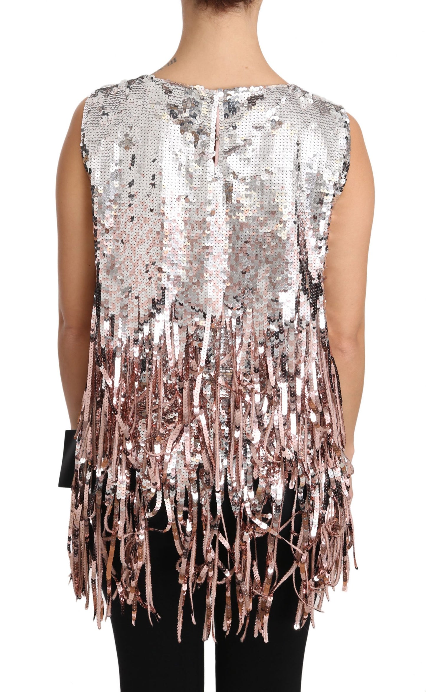 Dolce & Gabbana Golden Pink Sequined Fringe Elegance Top IT48 / XXL